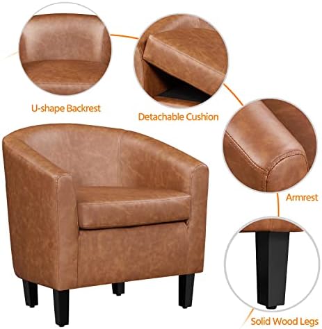 Yaheetech Accent Chairs, Faux Leather Barrel Armchairs, Brown