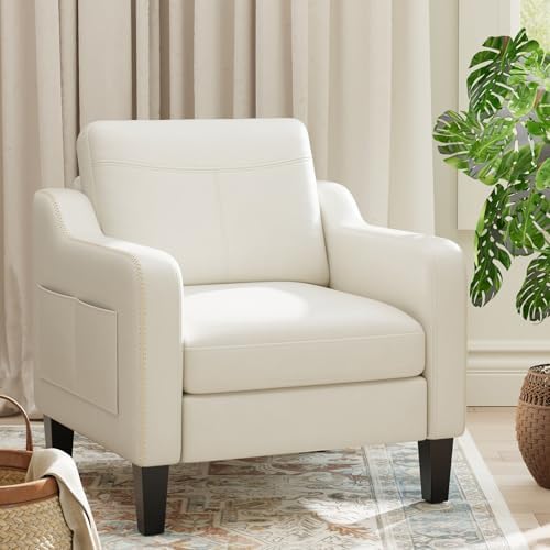 MALOL PU Leather Accent Chair Set of 2, Mid-Century Modern Living Room Armcha...