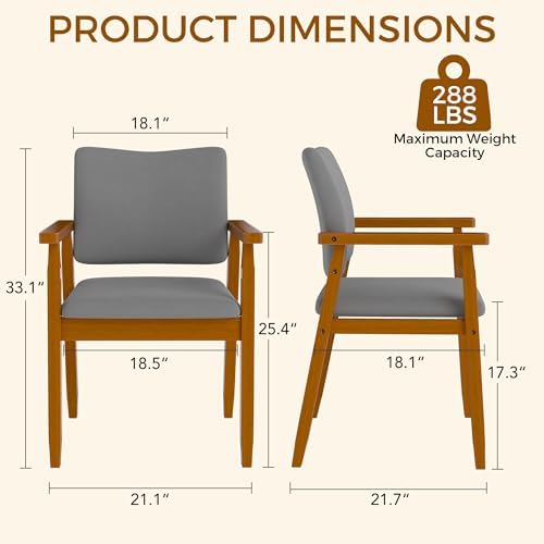 Mid Century Modern Walnut Dining Chairs Wood Arm Grey Fabric Kitchen Cafe Liv...