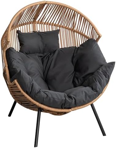 Shintenchi Wicker Egg Chair Rattan Patio Chair with Cushion, Oversized Patio ...