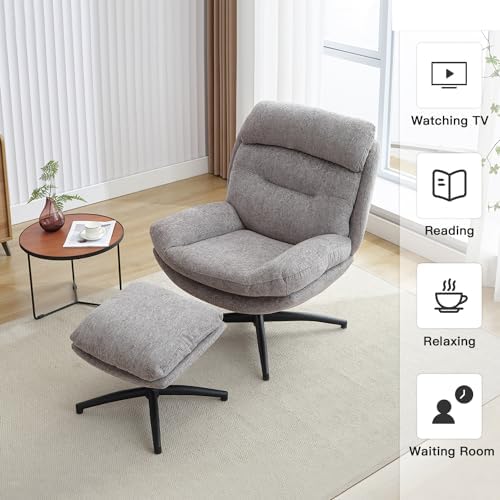 Swivel Accent Chair with Ottoman Set for Living Room, Chenille Comfy Reading ...