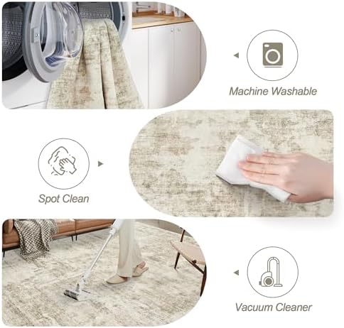 Soalmost Abstract Rug 8x10 Large Living Room Area Rugs Washable Beige/Gray