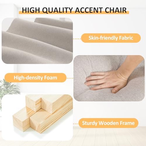 PrimeZone Comfy Accent Chair, Mid-Century Modern Living Room Chair, Beige
