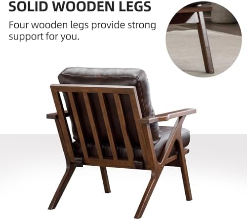 INZOY Mid-Century Modern Accent Chair with Wood Frame, PU Leather Living Room...