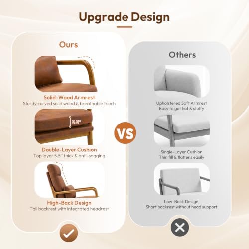 Bonnlo High Back Microfiber Rustic Accent Chairs Set of 2, Upholstered Mid Ce...