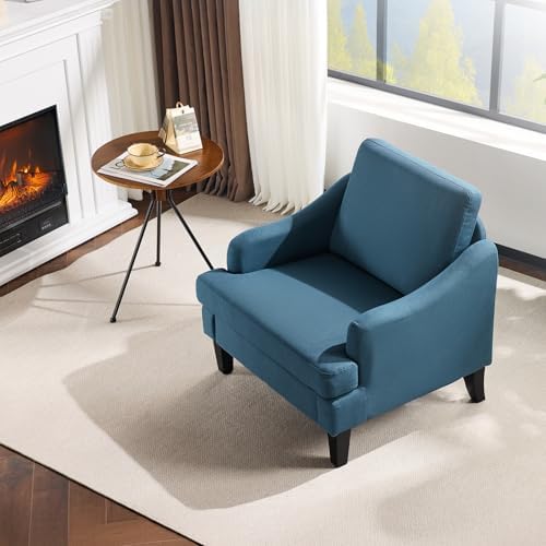 VINGLI Linen Fabric Accent Chairs Set of 2, Navy Blue Modern Upholstered Armc...