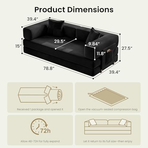 78.8" Convertible Futon Sofa Bed, Boneless Couch for Living Room | Cordu...