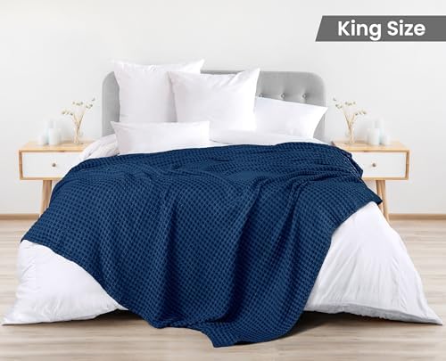 Utopia Bedding 100% Cotton Waffle Blanket King Size Navy, 90x108 Inch