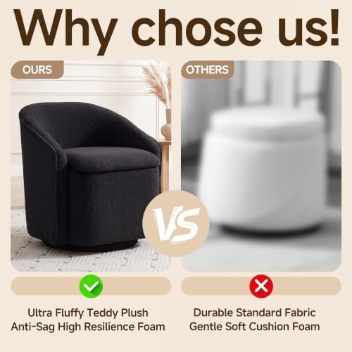 Swivel Accent Chair,Vanity Stool with Storage 360 ° Rotation Teddy Fleece Com...