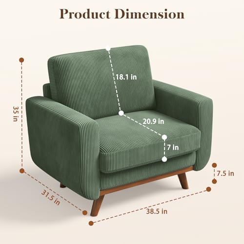 Vesgantti 38.5" Accent Chair Green, Comfy Corduroy Single Sofa Seat with...