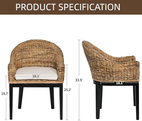 DUHOME Rattan Accent Chair,Modern Armchair with Natural Rattan Armrest