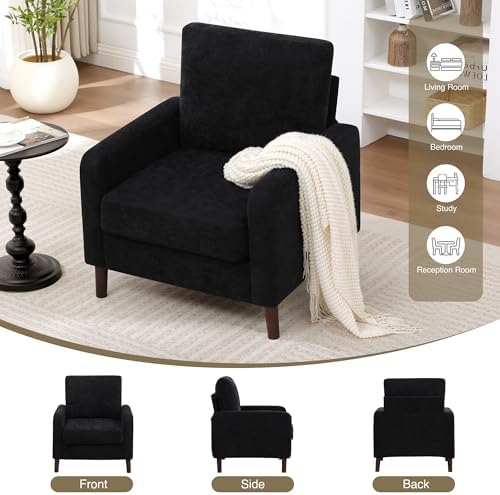 Accent Chair Set of 2, Upholstered Living Room Chairs with Wood Legs and Side...