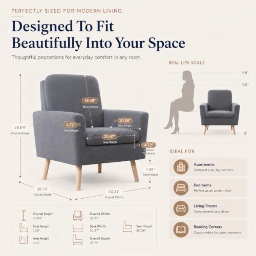Naomi Home Frida Teddy Fleece Accent Chair, Mid-Century Modern Inspired Armch...