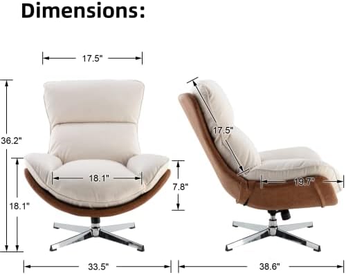 LukeAlon Set of 2 Linen Swivel Lounge Chair, Beige