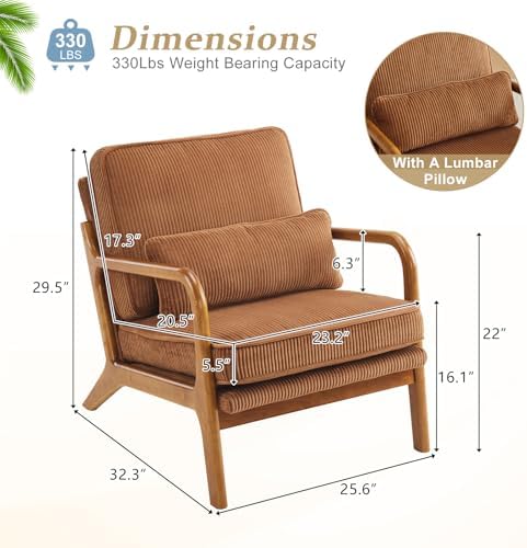 VINGLI Upgraded Premium Corduroy Accent Chair,Upholstered Arm Chair,Solid Woo...