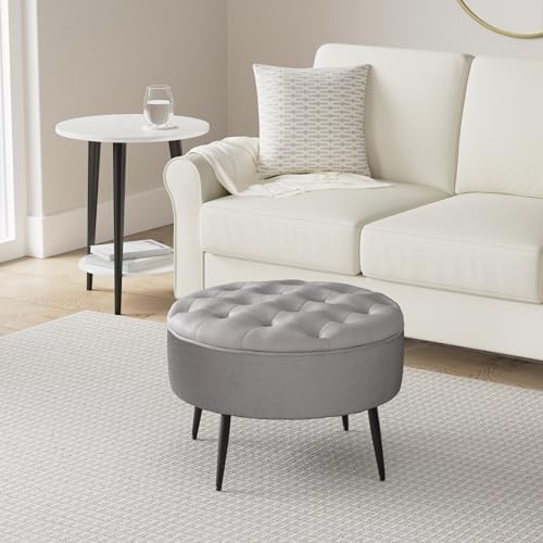 BIRDROCK HOME Tufted Round Ottoman - Mid-Century Modern Upholstered Velvet Fo...