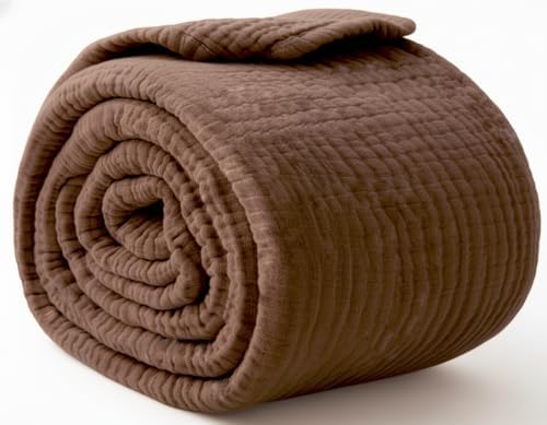 KyraHome 100% Organic Cotton Throw Blankets, 90“x90” Queen, Pre-Washed Muslin...