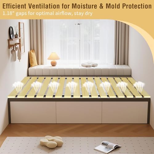 Japanese Tatami Mat Floor Bed, Knotless Solid Wood, Roll-Up Slatted, Bed Plat...