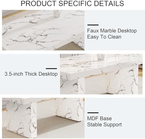 Ebullient 79'' Marble Dining Table Set for 10, 3.5'' White Ma...