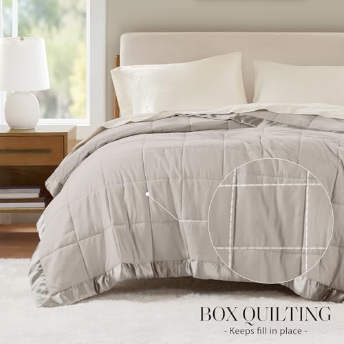 Madison Park Down Alternative King Size Blanket for Bed, Satin Trim, Grey
