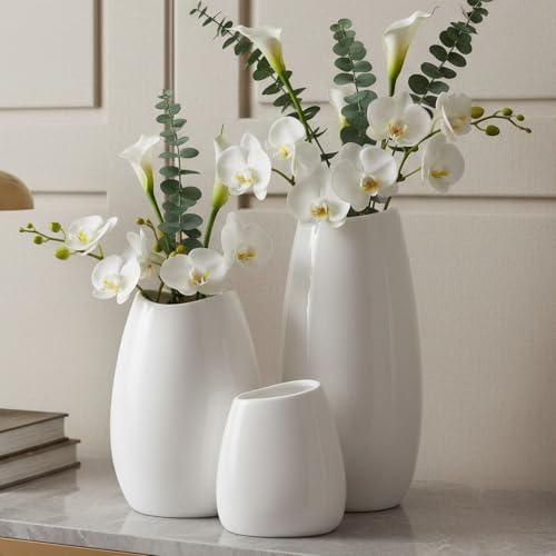 hjn Ceramic Vase Set of 3 White Flower Vase for Home Decor, Modern Decorative...
