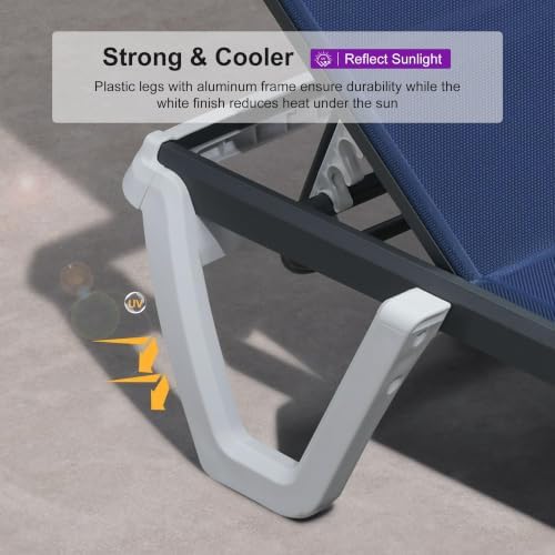 PURPLE LEAF Pool Lounge Chairs Set of 2 Chaise Lounge w/Wheel, Navy Blue | 5 ...