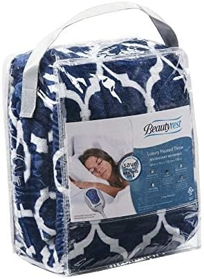 Beautyrest Plush Heated Throw, Fast Heating Electric Blanket, Indigo