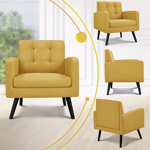Yaheetech Mid Century Accent Chairs Set of 2 Living Room Chairs Yellow