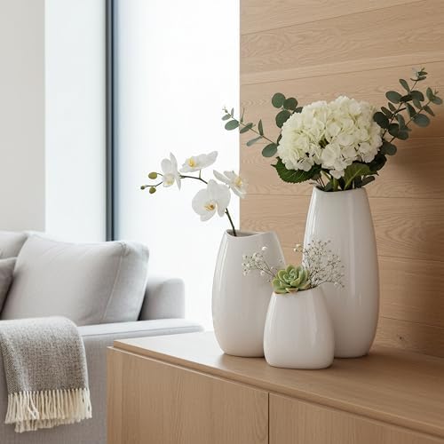 hjn Ceramic Vase Set of 3 White Flower Vase for Home Decor, Modern Decorative...