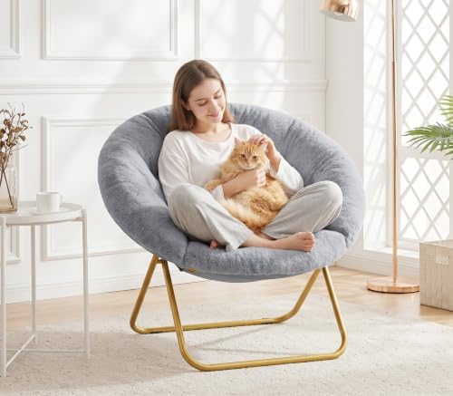 Saucer Chair for Adults, Faux Fur Moon Chair for Bedroom and Dorm