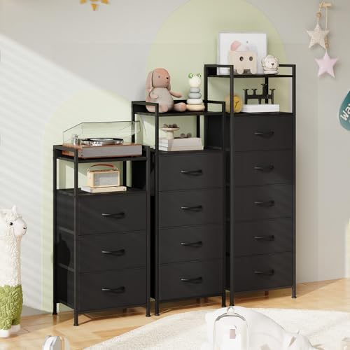Somdot Nightstand with 3 Drawers, Fabric Dresser for Bedroom Bedside Table