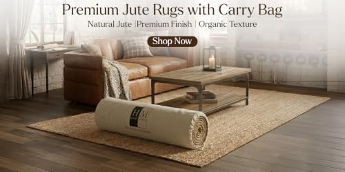 HOMEMONDE Solid Braided Jute Area Rug | Handwoven Reversible Natural Fiber Bo...