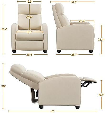 Topeakmart Fabric Recliner Chair Home Theater Seating with Footrest Beige