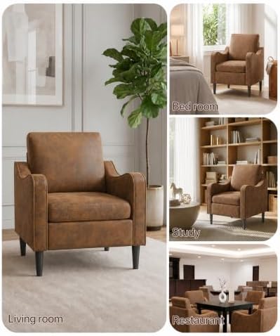 LEVELEVE Accent Arm Chair – Retro Cowhide, Upholstered Scooped Comfy Reading ...