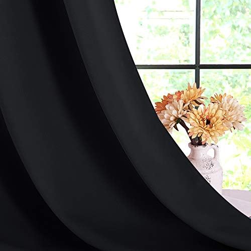 NICETOWN Bathroom Blackout Curtains and Drapes, Black Solid Thermal Insulated...
