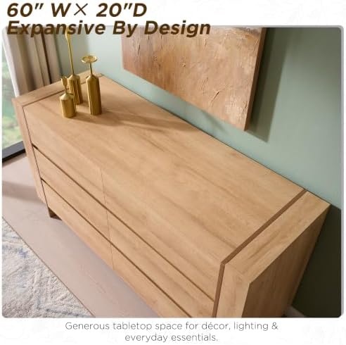 OKD 60" Modern 6 Drawer Dresser for Bedroom, 20" Depth for More Sto...