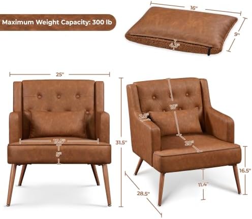 Yaheetech Accent Chair, Mid-Century Modern Armchair, Retro Brown