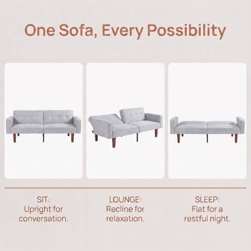 NicBex Fabric Convertible Sleeper Couch, Futon Sofa Bed with 2-Seat, Gray
