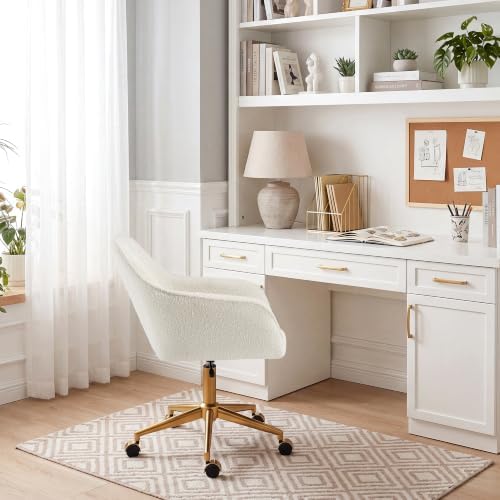 Zesthouse Modern Desk Chair with Wheels, White Swivel Vanity Chair for Girl