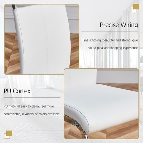 Ebullient White Dining Table Set for 8,Rectangular MDF Kitchen Table and Leat...