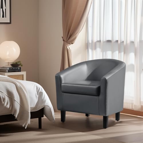 Yaheetech Accent Chairs, Faux Leather Barrel Armchairs, Gray