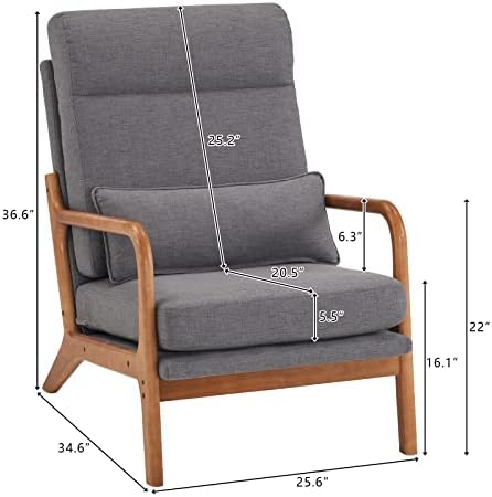 Bonnlo High Back Linen Dark Grey Mid Century Modern Accent Chair, Soild Wood ...