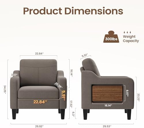 Upholstered Accent Chair with Foldable Side Table for Living Room
