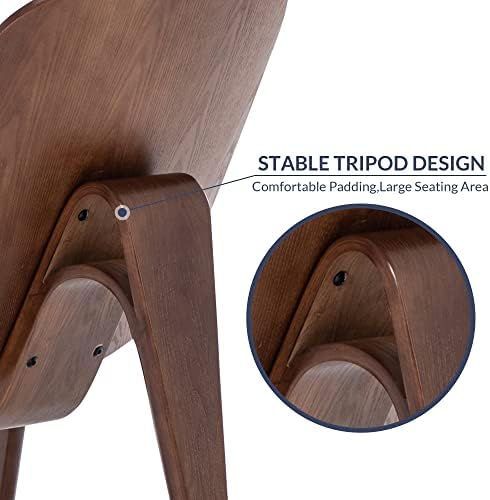 Belleze Mid Century Modern Tripod Plywood Lounge Chair Walnut Bentwood Uphols...