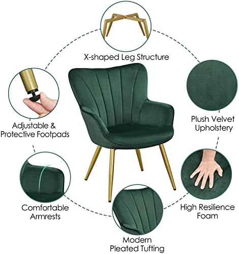 Yaheetech Accent Chair, Upholstered Armchair with Metal Legs, Green