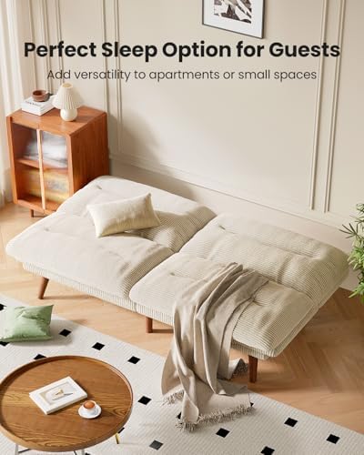 AMADA 66"Convertible Futon Sofa Bed, Corduroy Folding Futon Set with Adj...