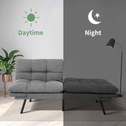 MUUEGM 71-Inch Futon Sofa Bed, Convertible Loveseat Sleeper | Airy Light Gray...