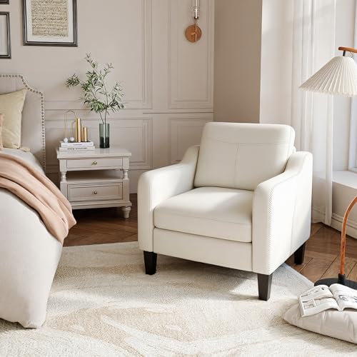 MALOL PU Leather Accent Chair Set of 2, Mid-Century Modern Living Room Armcha...