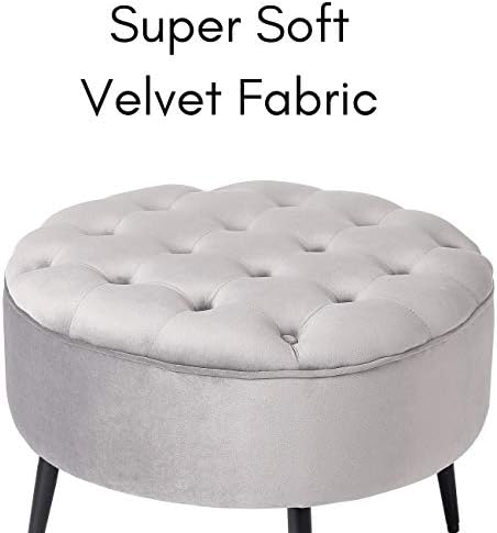 BIRDROCK HOME Tufted Round Ottoman - Mid-Century Modern Upholstered Velvet Fo...