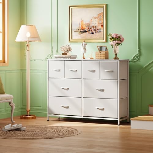 WLIVE Wide Dresser for Bedroom, 8 Drawer Chest of Drawers, White
